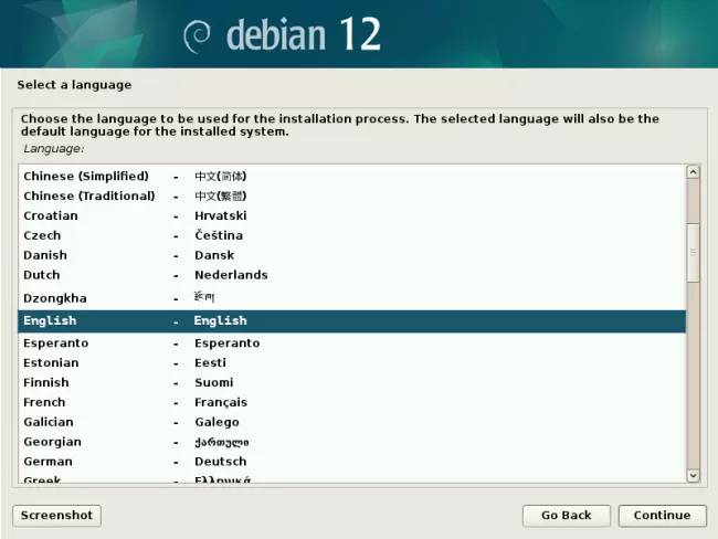 Instalador gráfico do Debian 12