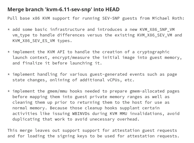 AMD SEV-SNP guest support merged for KVM