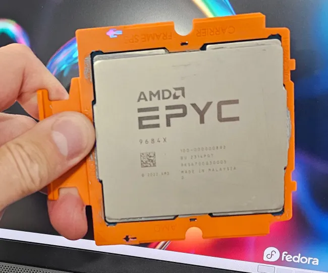 AMD EPYC CPU in front of Fedora system