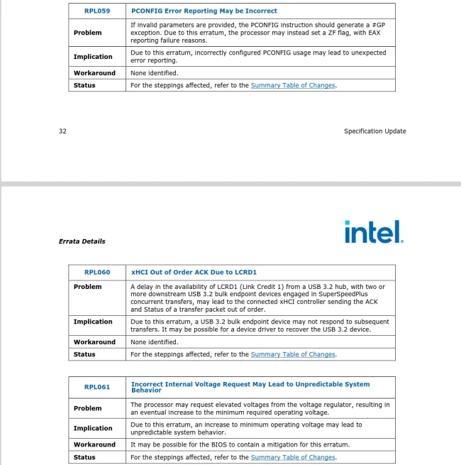 Intel Octoberlake RPL microcode update