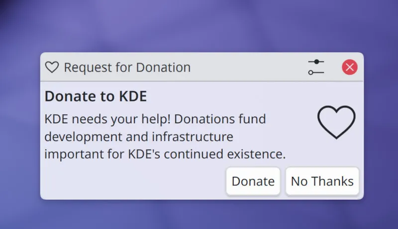 KDE donations popup