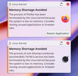 KDE Will Nicely Notify You When Apps Are Being Killed Due To Out-Of-Memory