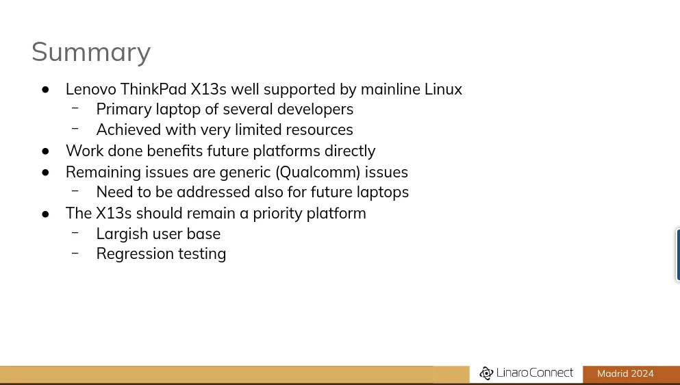 ThinkPad X13s Linaro presentation summary