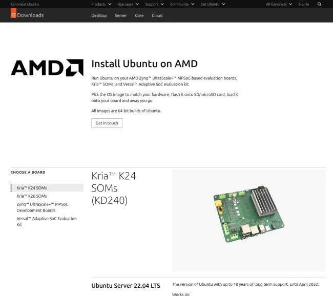 Ubuntu AMD ISO downloads for Kria