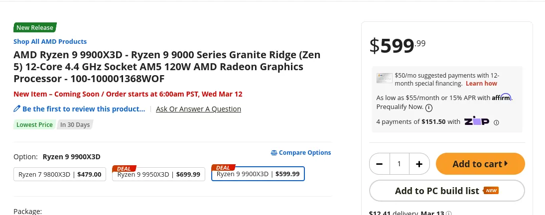 Ryzen 9 9900X3D NewEgg