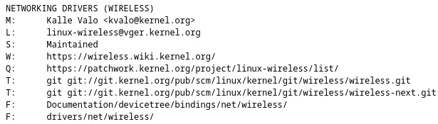 Linux wireless driver maintainer entry