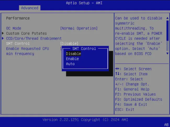 SMT BIOS control