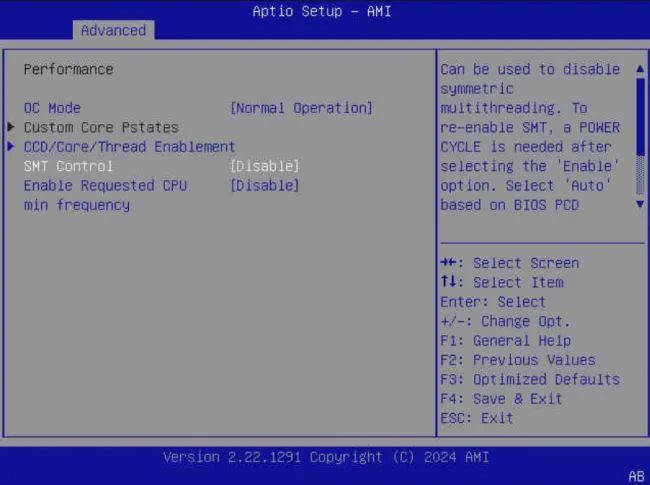 SMT disabled on AMD EPYC Zen 5 CPU