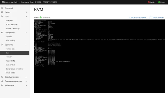 AmpereOne lscpu with OpenBMC KVM 