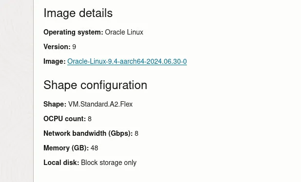 Oracle Cloud A2 configuration for VM