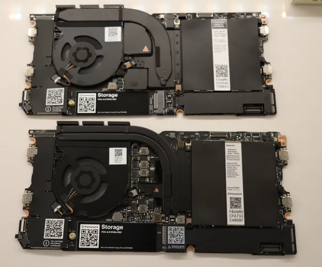 Framework 13 comparison of the new motherboard