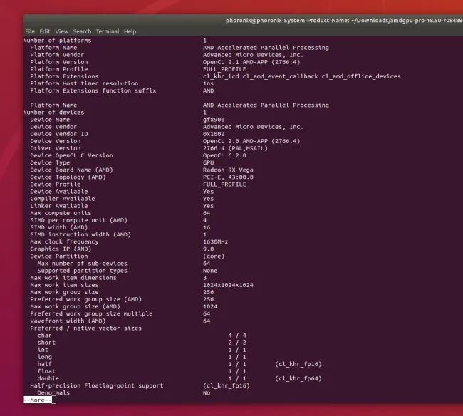 AMDGPU PRO 18.50 vs. ROCm 2.0 OpenCL Performance Review Phoronix