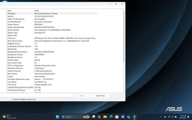 Windows 11 on the AMD Ryzen AI 9 365